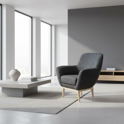Grauer Exklusiver Textil Sessel Polster Möbel Einsitzer Wohnzimmer