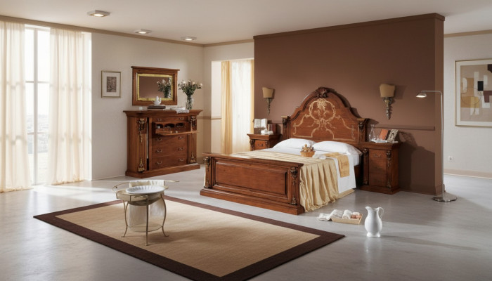 Klassisches Braunes Schlafzimmer Set Bett 2x Nachttische Kommode Set 5tlg