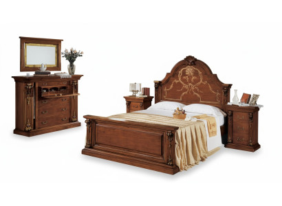Klassisches Braunes Schlafzimmer Set Bett 2x Nachttische Kommode Set 5tlg