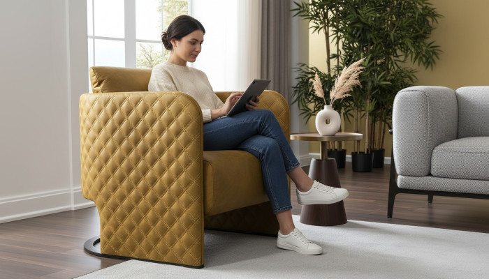 Sessel Ohrensessel Cocktailsessel Sitzer Modern Kunstleder Gelb Design