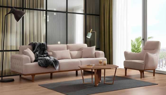 Beige Sofagarnitur Dreisitzer Sessel Luxus Sessel Beige Moderne Möbel