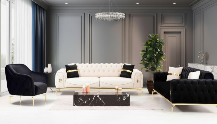 Stilvolle Chesterfield Couchgarnitur Edelstahl Möbel Sofas Sessel Couch Set