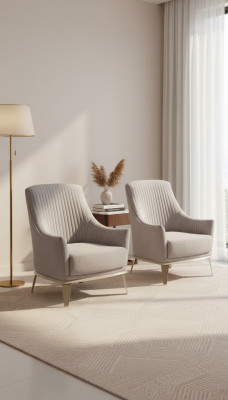 Sessel Gruppe Ohrensessel Modern Stoff Sitzer Polyester 2tlg Set Grau