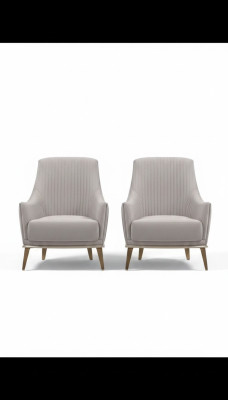 Sessel Gruppe Ohrensessel Modern Stoff Sitzer Polyester 2tlg Set Grau