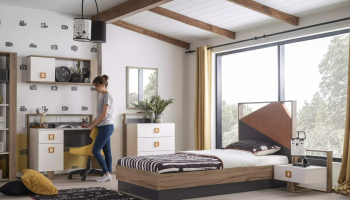Kinderzimmer Garnitur Kinderbett Kindermöbel Bett Holz Grau Set 6tlg