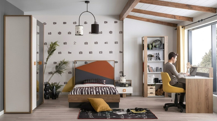 Kinderzimmer Garnitur Bettrahmen Bett Set Schreibtisch Grau 5tlg Holz