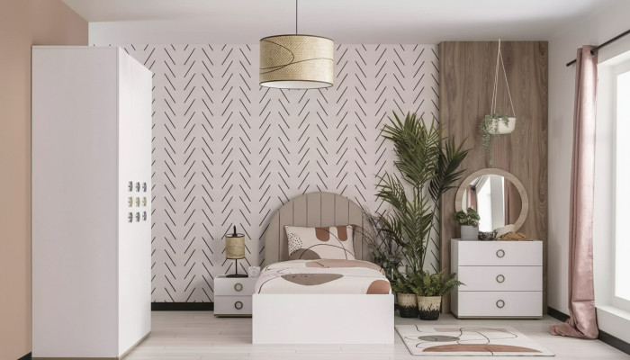 Kinderzimmer Komplete Bettrahmen Kindermöbel Bett Holz Weiß Set 5tlg