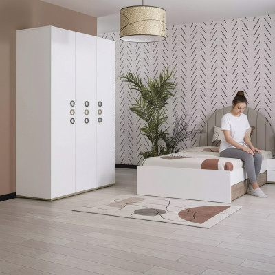 Kinderzimmer Jugendbett Garnitur Nachttisch Bett Holz Weiß Set 3tlg