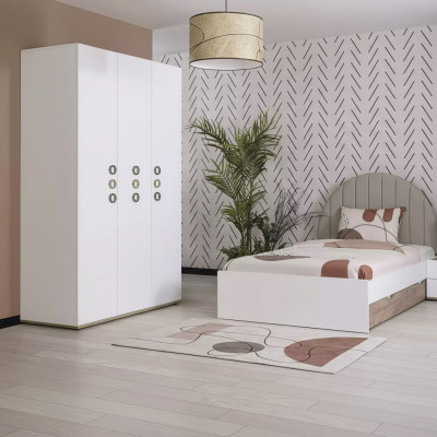 Kinderzimmer Jugendbett Garnitur Nachttisch Bett Holz Weiß Set 3tlg