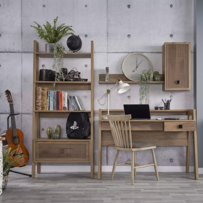 Kinderschreibtisch Schreibtisch Bücherregal Holz Braun Set 3tlg Regal