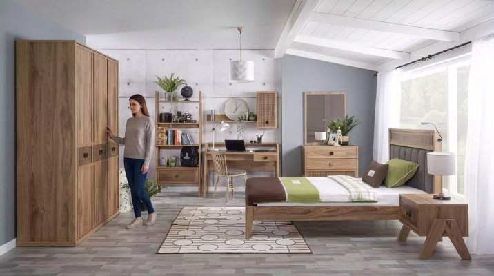 Komplete Jugendbett Kindermöbel Kinderzimmer Bett Holz Braun Set 8tlg