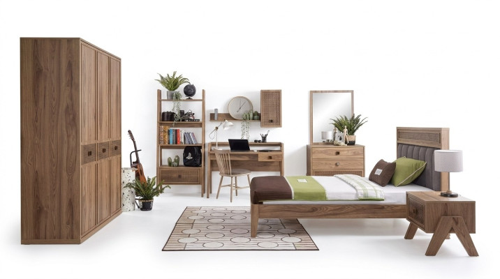 Komplete Jugendbett Kindermöbel Kinderzimmer Bett Holz Braun Set 8tlg