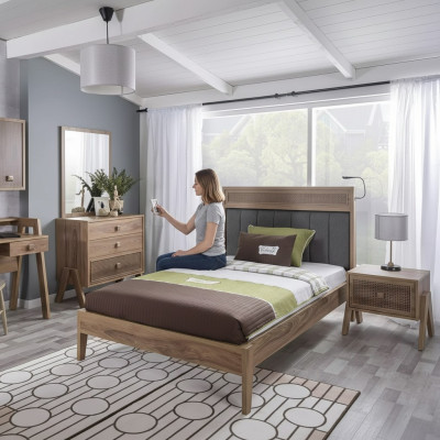 Kinderzimmer Komplete Bettrahmen Kindermöbel Bett Holz Brau Set 4tlg