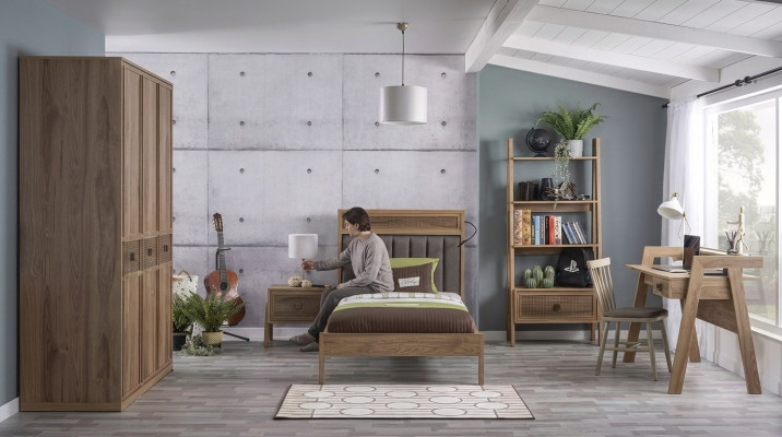 Jugendbett Schlafzimmermöbel Holzbett Komplette Bett Braun Set 5tlg