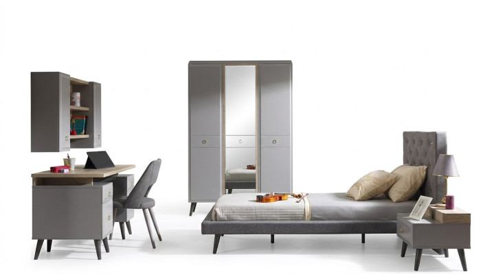 Komplete Jugendbett Kindermöbel Kinderzimmer Bett Holz Grau Set 5tlg