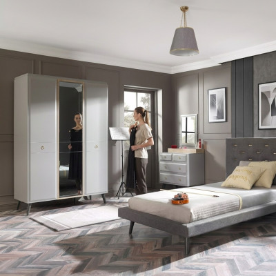 Kindermöbel Bett Komplete Jugendbett Kinderzimmer Holz Grau Set 4tlg