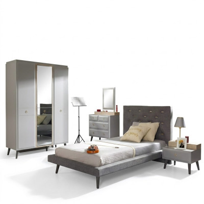 Kindermöbel Bett Komplete Jugendbett Kinderzimmer Holz Grau Set 4tlg