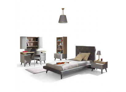 Komplete Jugendbett Kindermöbel Kinderzimmer Bett Holz Grau Set 5tlg