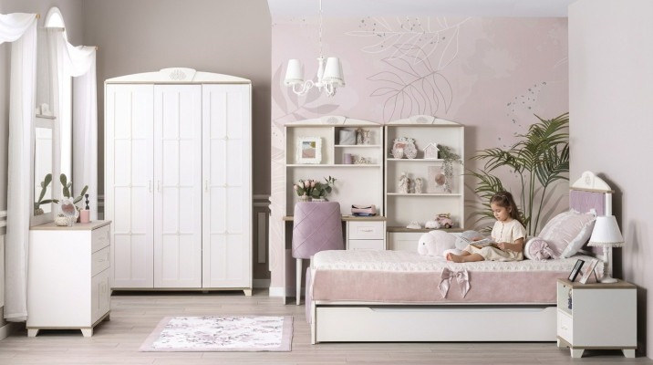 Kinderzimmer Komplete Chesterfield Kindermöbel Bett Holz Rosa Set 8tlg