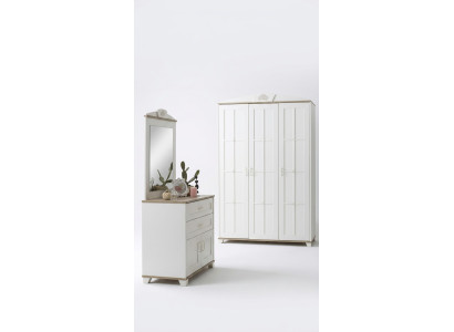 Garnitur Schlafzimmer Kleiderschrank Set 3tlg Kommode Holz Weiß