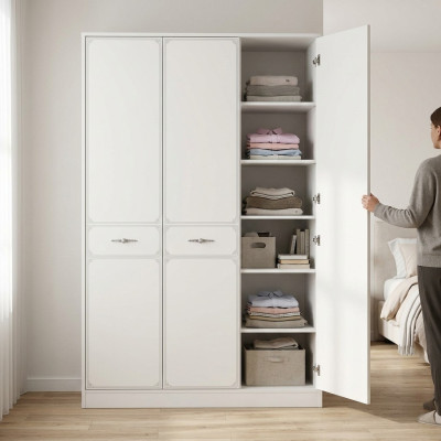 Holzschrank Luxus Kleiderschrank Schrank Möbel Holz Weiß 3 Tür Design