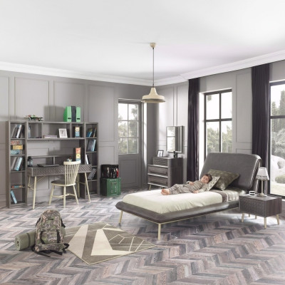 Komplette Jugendbett Bettrahmen Bett Kinderzimmer Set 7tlg Holz Grau