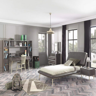 Garnitur Kinderzimmer Jugendbett Bettrahmen Bett Set 7tlg Holz Grau
