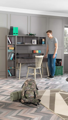 Computertisch Set 3tlg Schreibtisch Bücherregal Holz Grau Regale Tisch