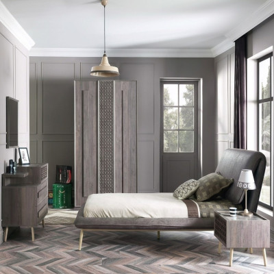 Komplete Jugendbett Kindermöbel Kinderzimmer Bett Holz Grau Set 5tlg