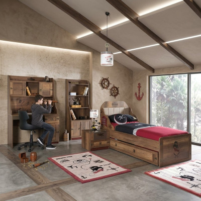 Kinderzimmer Garnitur Pirat Bettrahmen Jugendbett Holz Braun 5tlg Set