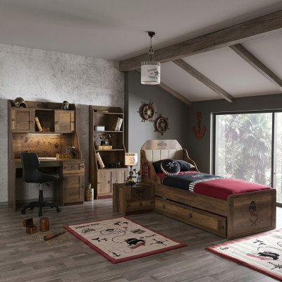 Kinderzimmer Garnitur Pirat Bettrahmen Jugendbett Holz Braun 5tlg Set
