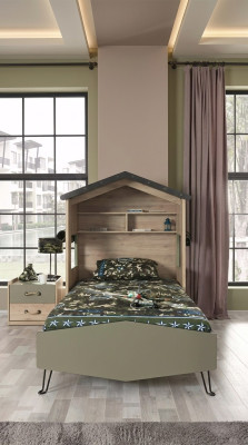 Komplette Kindermöbel Kinderbett Bett Holz Grün Set 2tlg Nachttisch