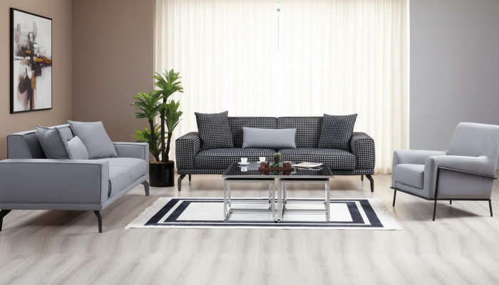 Graue Sofagarnitur Komplette Couchgarnitur Polstersofa Stoffsofa Sofa