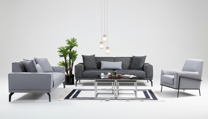 Graue Sofagarnitur Komplette Couchgarnitur Polstersofa Stoffsofa Sofa