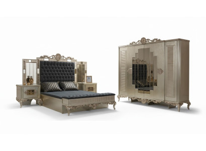 Doppelbett Chesterfield Luxus Schlafzimmer Garnitur Bett 5tlg Gold betten