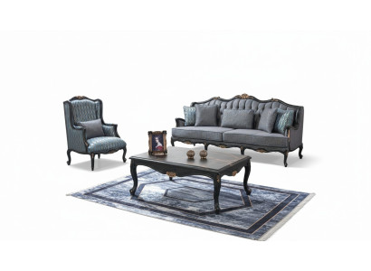 Sofa Sofagarnitur Couch Stoffsofa Polstersofa Grau Chesterfield Set
