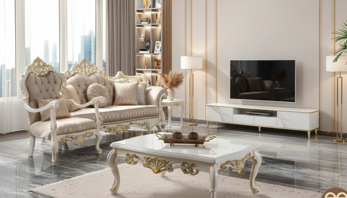 Couchgarnitur Garnitur Polstersofa Chesterfield Luxus Stoff Sofa Beige