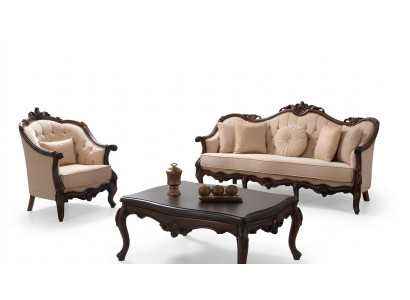 Polstersofa Sofa Sofagarnitur Couch Stoffsofa Beige Chesterfield Set