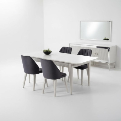 Esstisch Ausziehbar Modern Essgruppe Esszimmer Set 9tlg Grau Holz