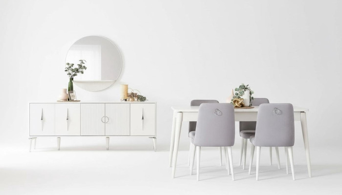 Essgruppe Garnitur Esszimmer Esstisch Set 9tlg Essecke Weiß Holz Groß