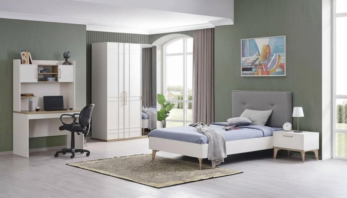 Kinderzimmer Garnitur Kinderbett Jugendbett Bett Set 4tlg Weiß Holz