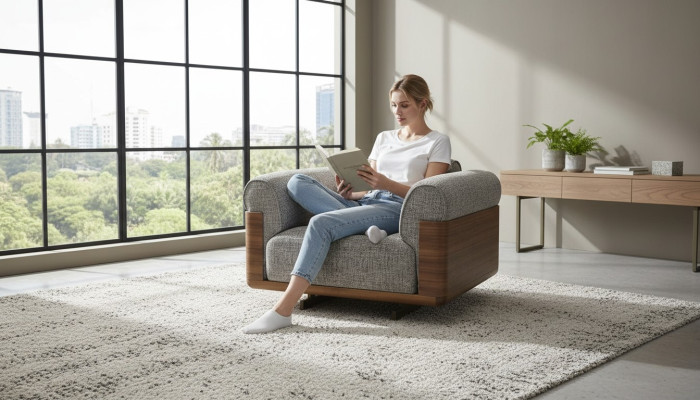 Sessel Stoff Ohrensessel Sitzer Polyester Grau Wohnzimmer Modern
