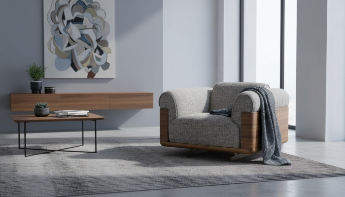 Sessel Stoff Ohrensessel Sitzer Polyester Grau Wohnzimmer Modern