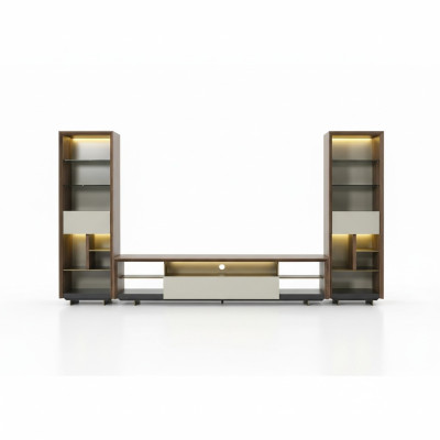 Wohnwand RTV Lowboard TV Ständer Sideboard Schrank 3tlg Holz Braun