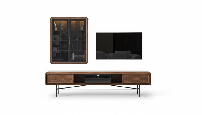 Gruppe RTV Lowboard TV Ständer Sideboard Schrank 2tlg Holz Braun Regal