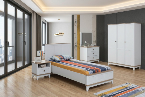 Garnitur Kinderzimmer Weiß Kinderbett Nachttisch Bett Set 2tlg Holz