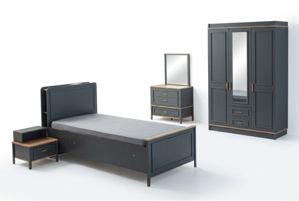 Kindermöbel Garnitur Kinderzimmer Bett Kinderbett Grau Holz Set 5tlg