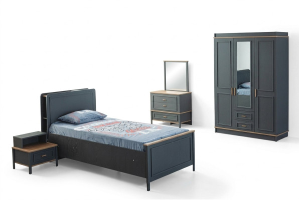 Kinderbett Kinderzimmer Kindermöbel Garnitur Bett Grau Holz Set 5tlg