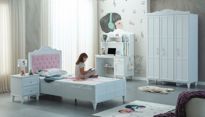 Komplette Kindermöbel Kinderbett Bett Holz Set 4tlg Kinderzimmer Weiß