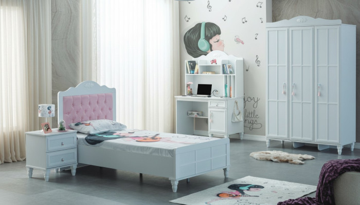 Komplette Kindermöbel Kinderbett Bett Holz Set 4tlg Kinderzimmer Weiß